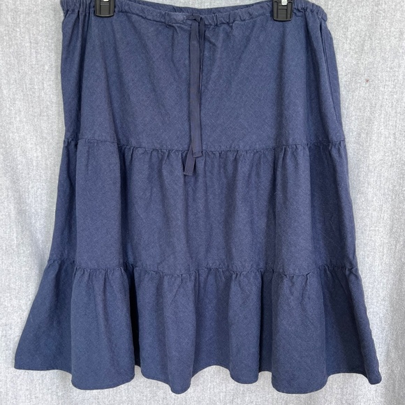 Orvis Women Linen Blend Tiered Midi Skirt Blue Sz L Peasant Cottagecore - Picture 3 of 8